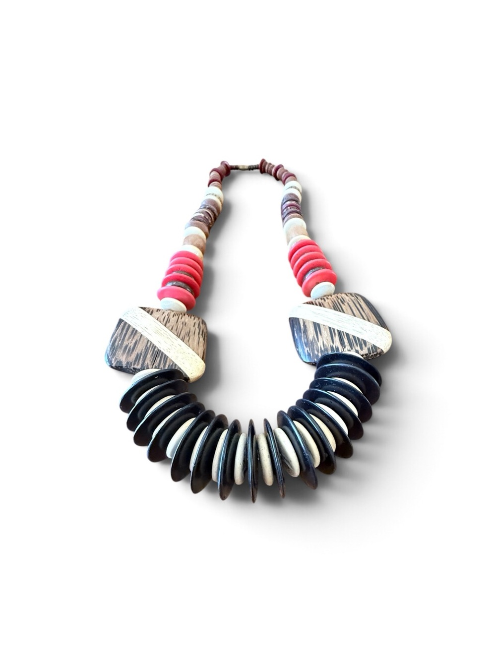 Vintage Boho Chunky Statement Necklace made from Coconut Shells-Wood-Resort Ware - Picture 16 of 17